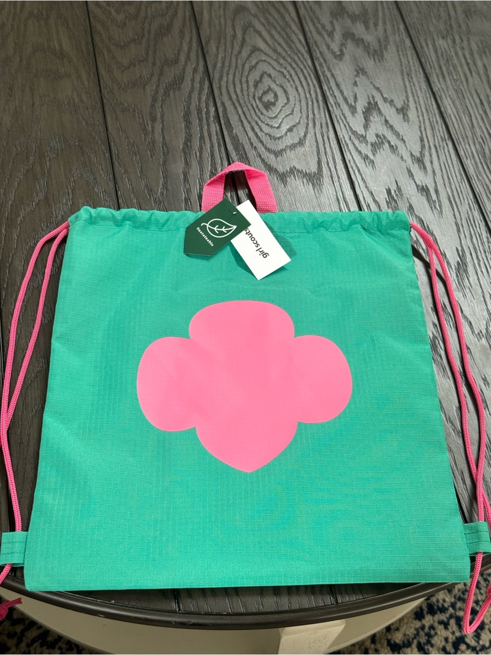 Girl Scout Green & Pink Drawstring Tote Bag
